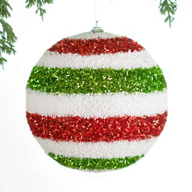 Red and Green Tinsel Christmas Ornament, 6 in.
