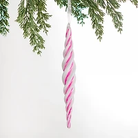 Pink Glass Peppermint Icicle Christmas Ornament