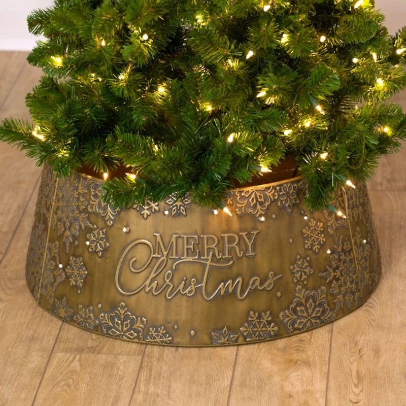 LED Gold Merry Christmas Tree Collar, 28 in.