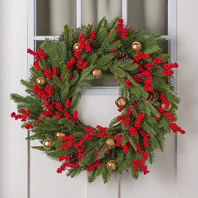 Red Berry Pine Christmas Wreath with Bells