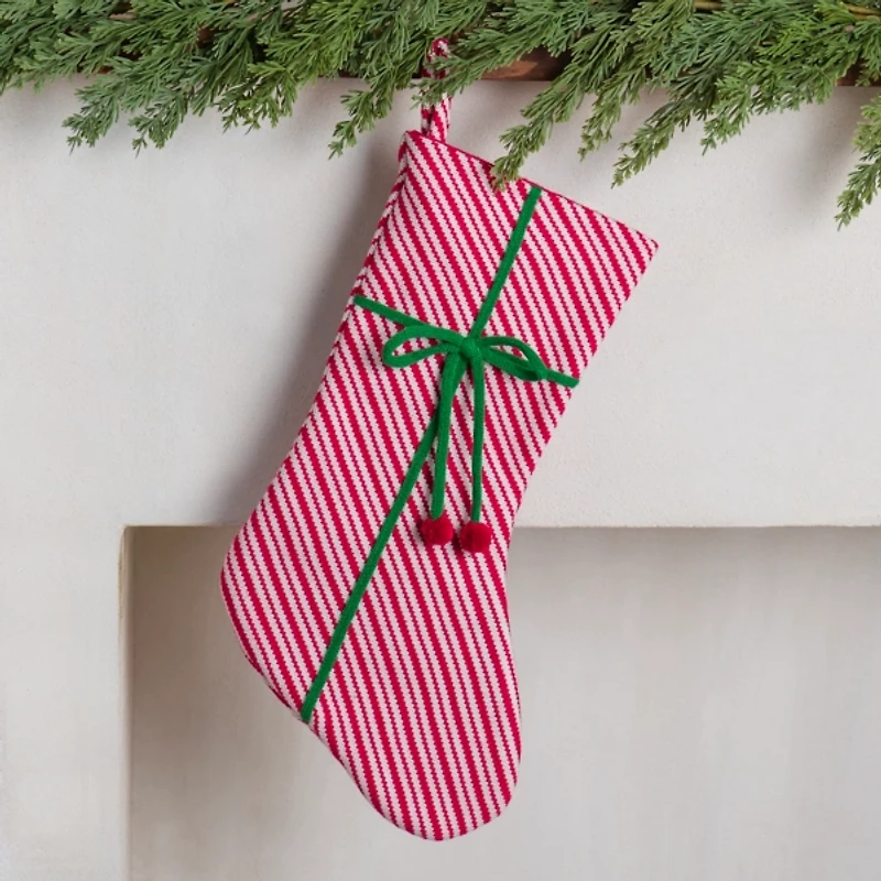 Red and White Striped Knit Present Stocking