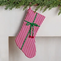 Red and White Striped Knit Present Stocking