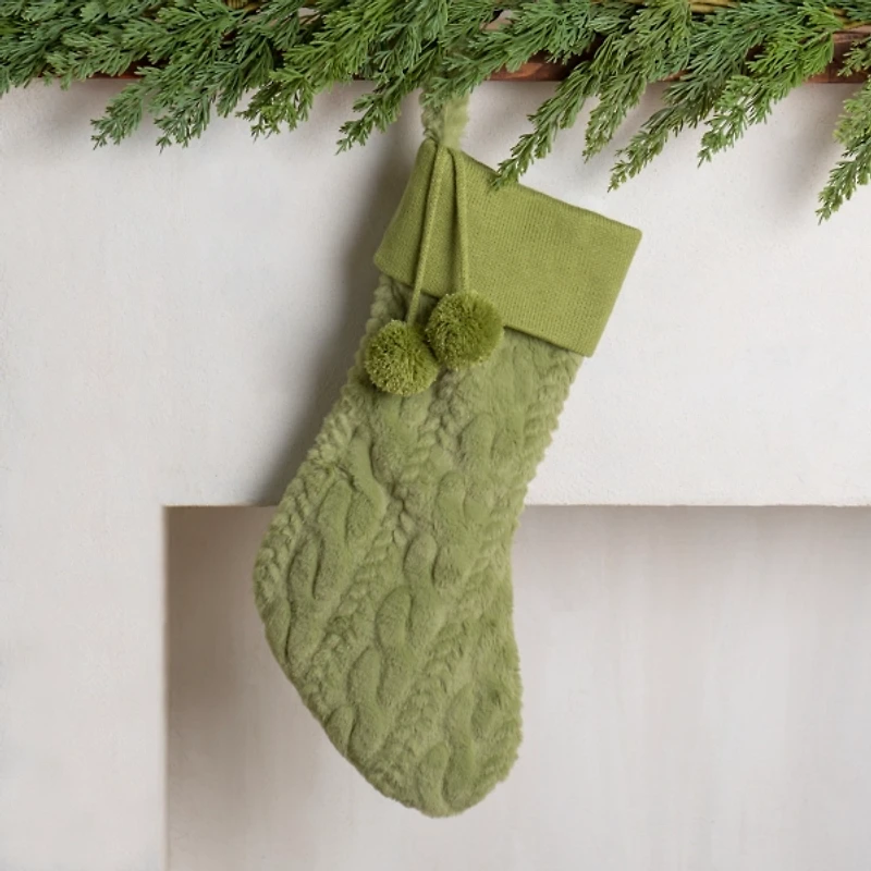 Sage Plush Cable Knit Stocking