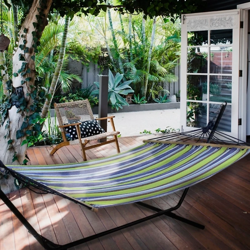 Green and Blue Striped 2-Person Double Hammock