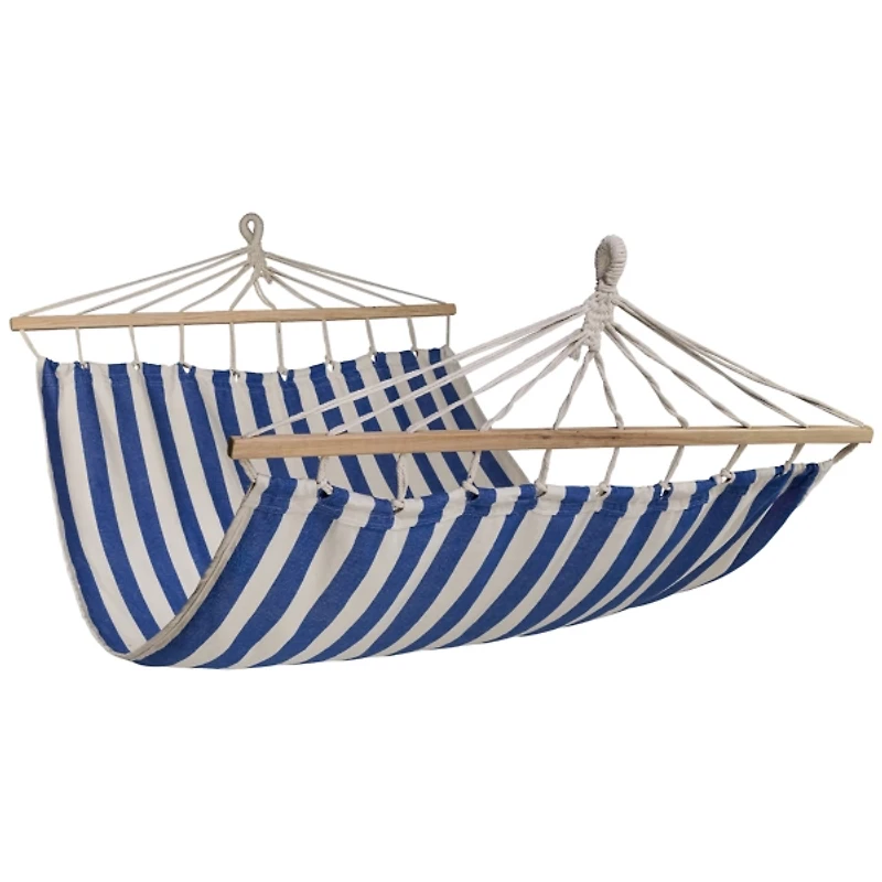 Blue and Cream Striped 2-Person Double Hammock