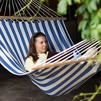 Blue and Cream Striped 2-Person Double Hammock