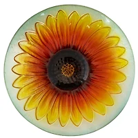 Orange and Yellow Sunflower Glass Bird Bath