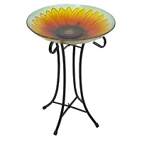 Orange and Yellow Sunflower Glass Bird Bath