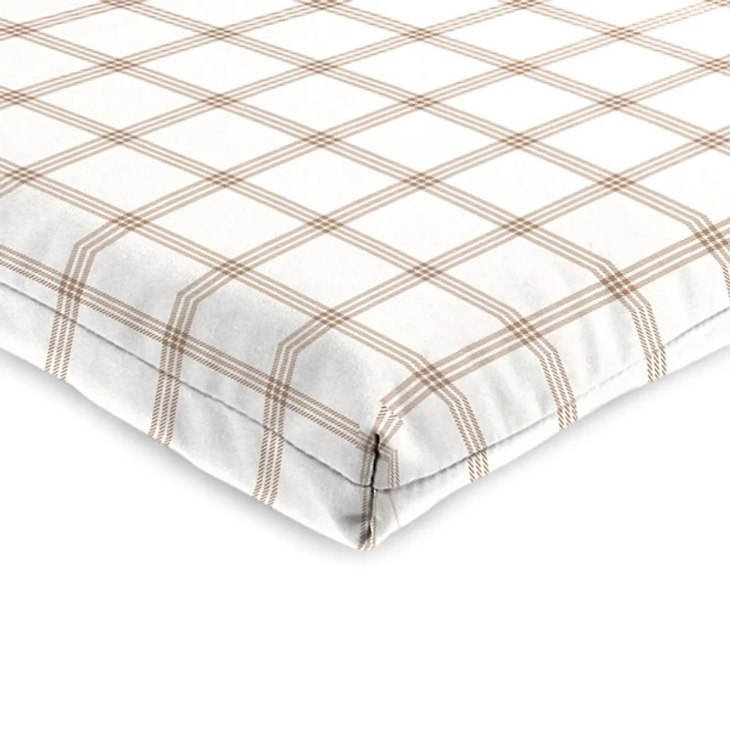 Beige and White Plaid Outdoor Chair Cushion