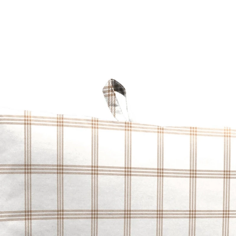 Beige and White Plaid Outdoor Chair Cushion