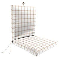 Beige and White Plaid Outdoor Chair Cushion
