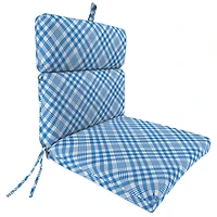 Wetland Blue Plaid Outdoor Chair Cushion with Ties