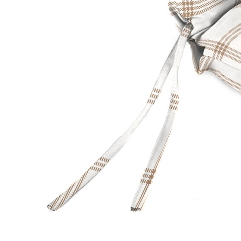 Beige Plaid Outdoor Chair Cushion with Ties