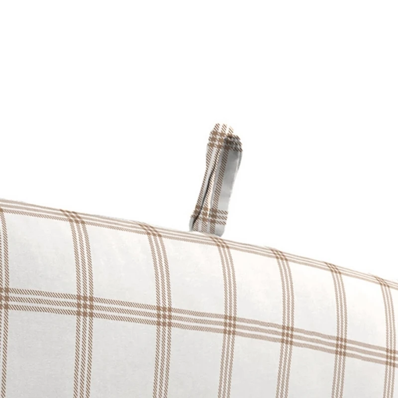 Beige Plaid Outdoor Chair Cushion with Ties