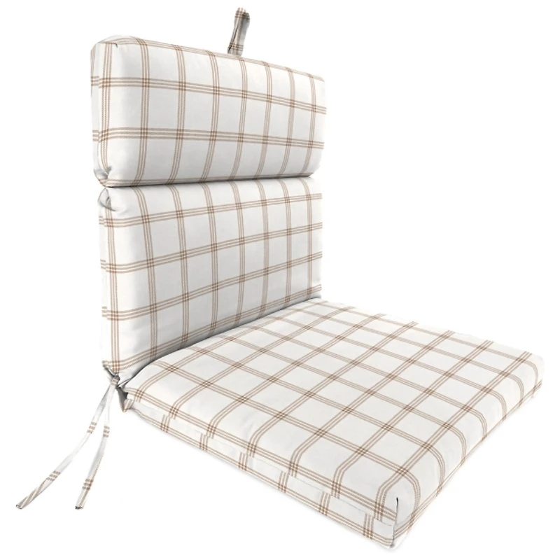 Beige Plaid Outdoor Chair Cushion with Ties