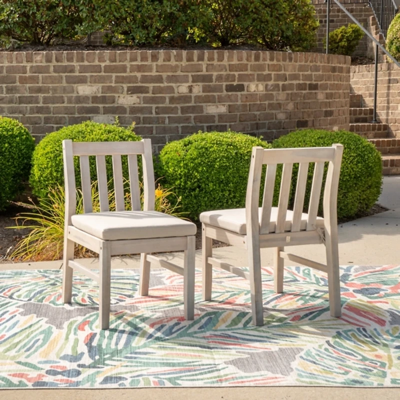 Whitewash Teagon Armless Outdoor Chairs, Set of 2