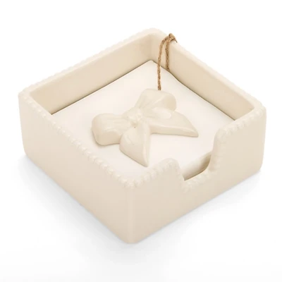 White Ceramic Bow Beaded Napkin Holder