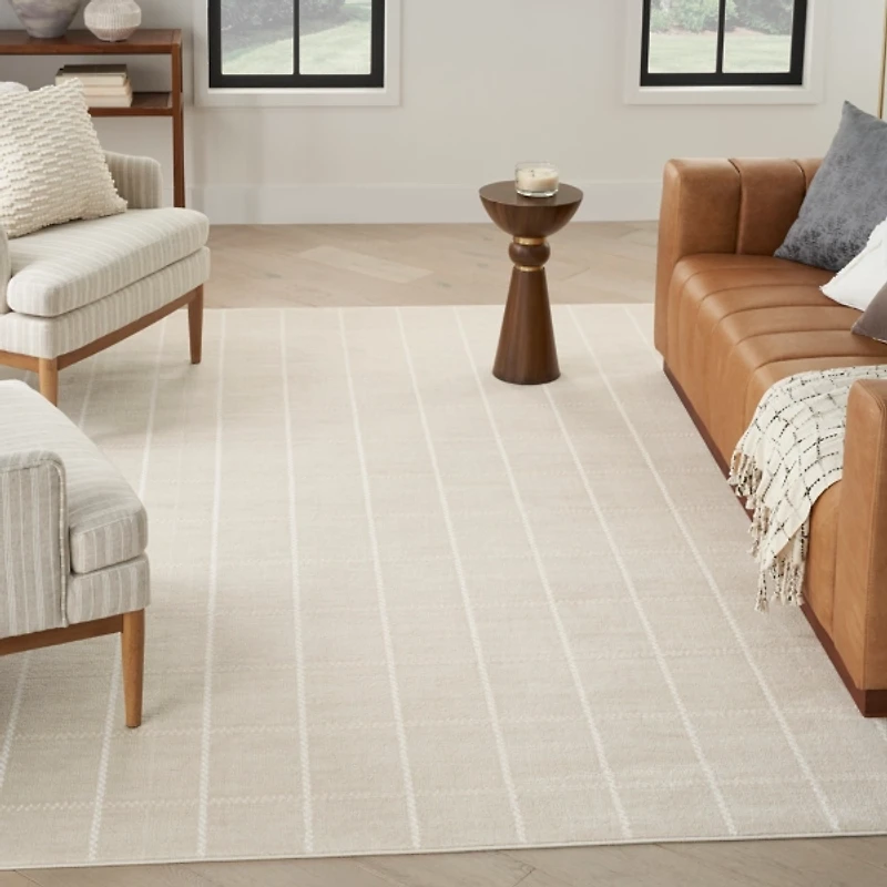 Ivory Serenity Geometric Grid Area Rug, 5x7