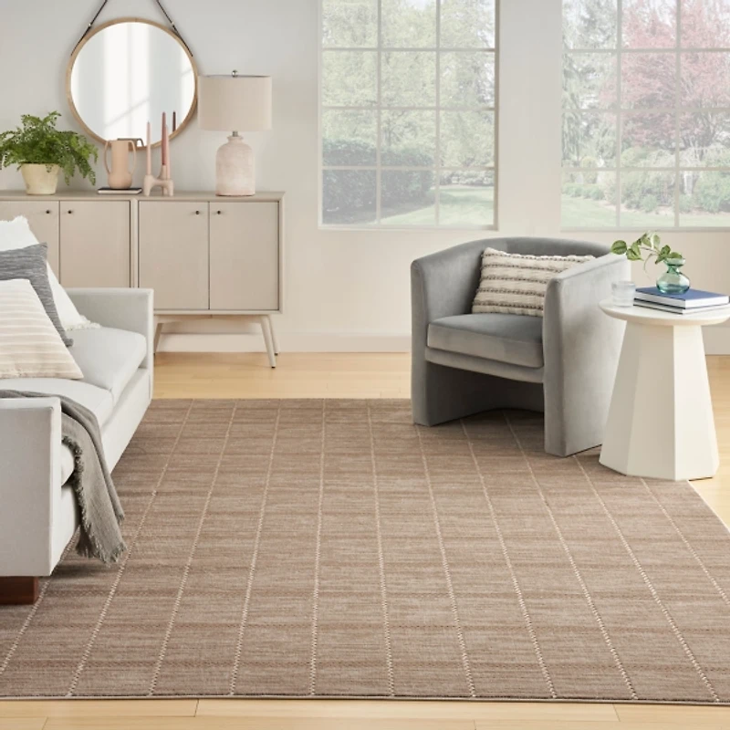 Mocha Serenity Geometric Grid Area Rug