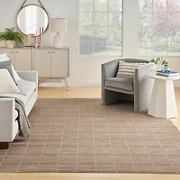 Mocha Serenity Geometric Grid Area Rug