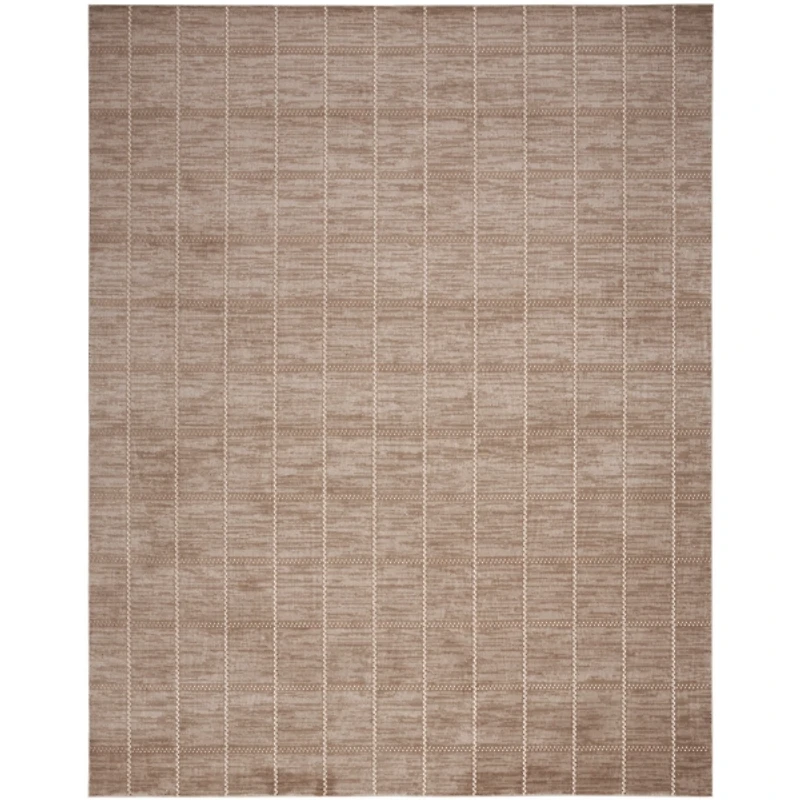 Mocha Serenity Geometric Grid Area Rug