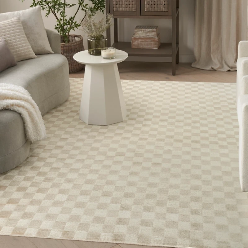 Beige Serenity Checkered Area Rug, 7x9