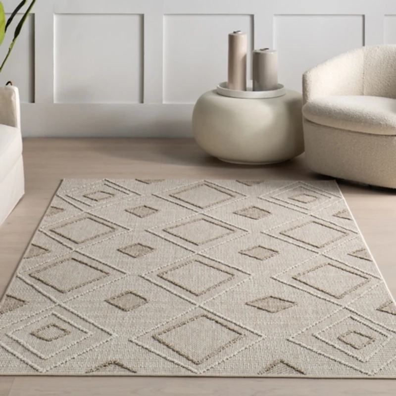 Tan Maline Geometric Indoor/Outdoor Area Rug