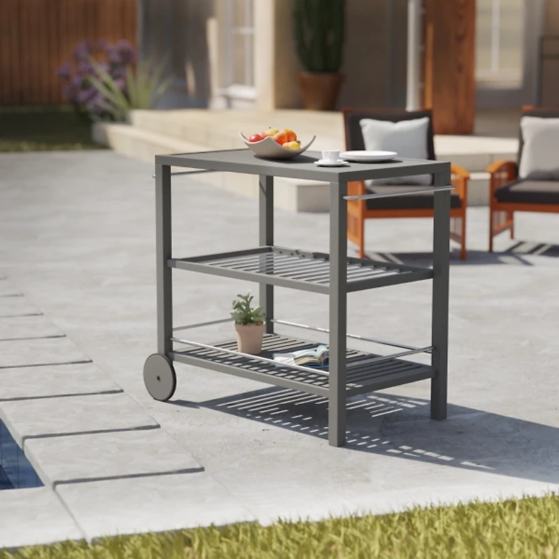 Gray Acacia Wood Indoor/Outdoor Bar Cart