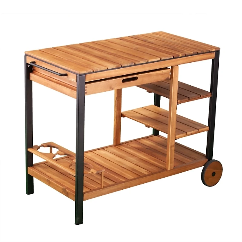 Acacia Wood and Metal Indoor/Outdoor Bar Cart
