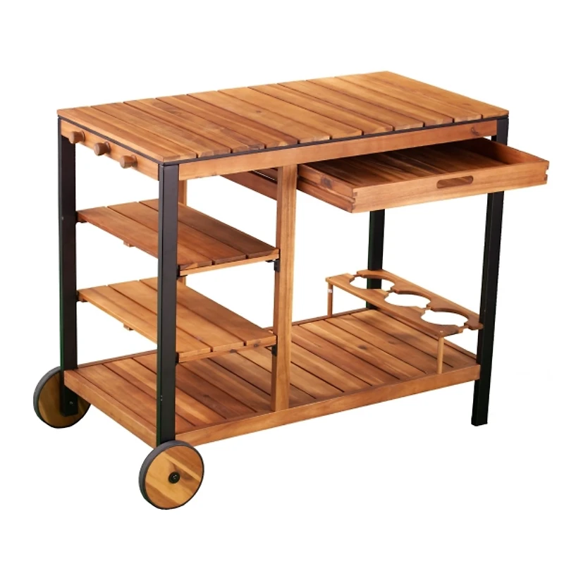 Acacia Wood and Metal Indoor/Outdoor Bar Cart