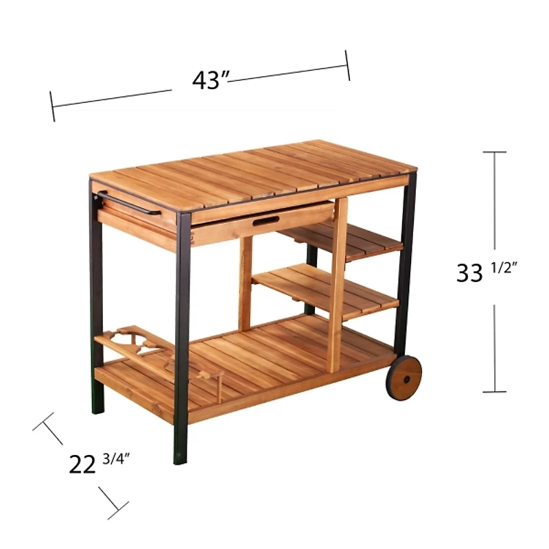 Acacia Wood and Metal Indoor/Outdoor Bar Cart