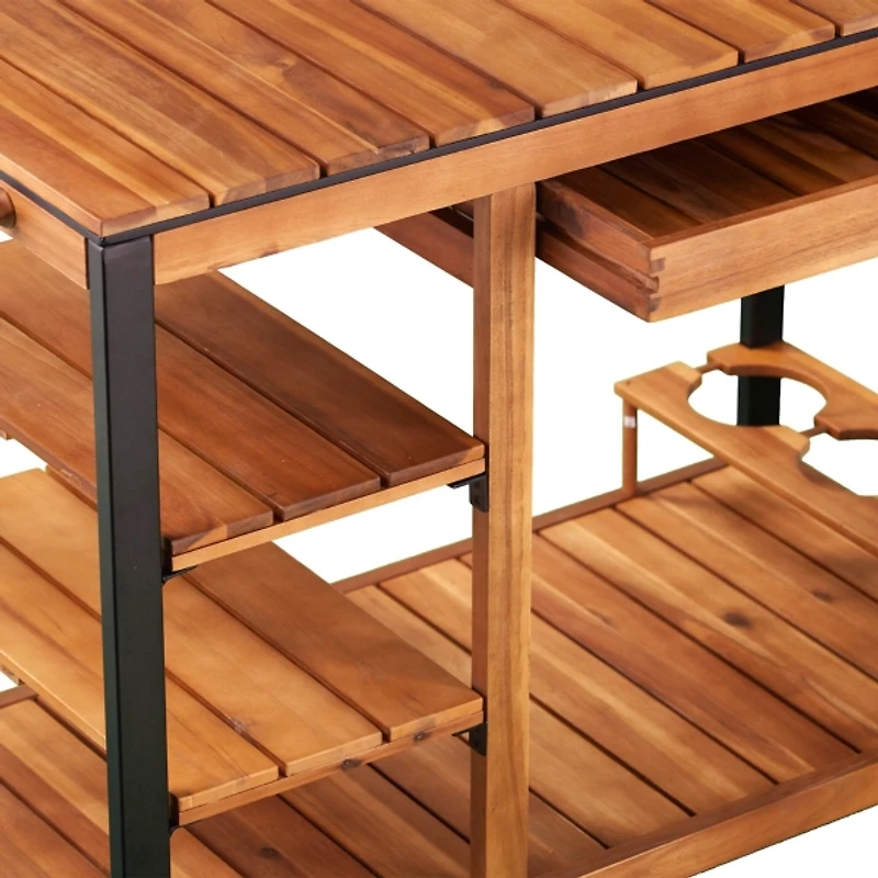 Acacia Wood and Metal Indoor/Outdoor Bar Cart