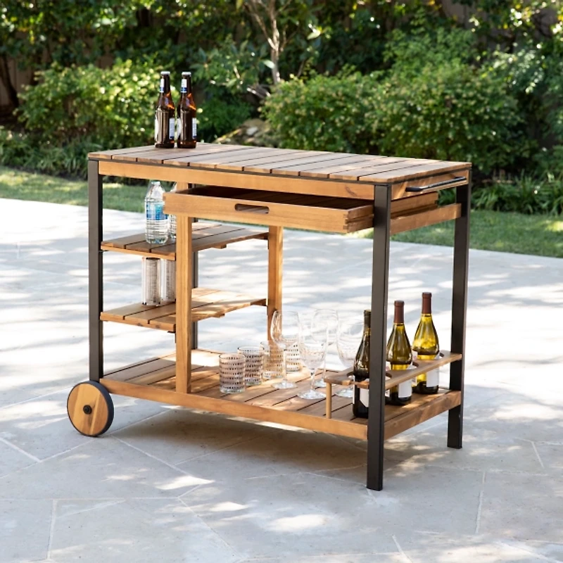 Acacia Wood and Metal Indoor/Outdoor Bar Cart