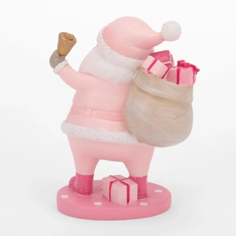 Pink Holly Santa with Bell Figurine