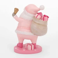 Pink Holly Santa with Bell Figurine