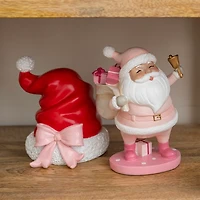 Pink Holly Santa with Bell Figurine