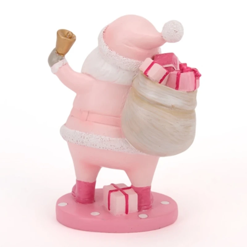 Pink Jolly Santa with Bell Figurine