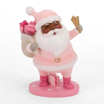 Pink Jolly Santa with Bell Figurine
