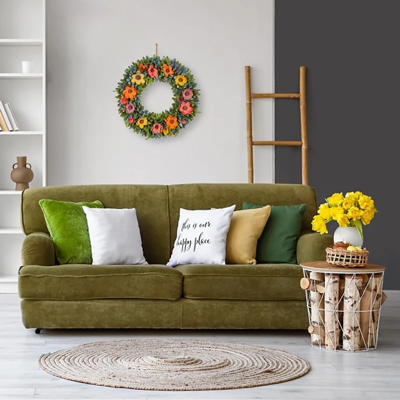 Spring Floral Fern Wood Wreath