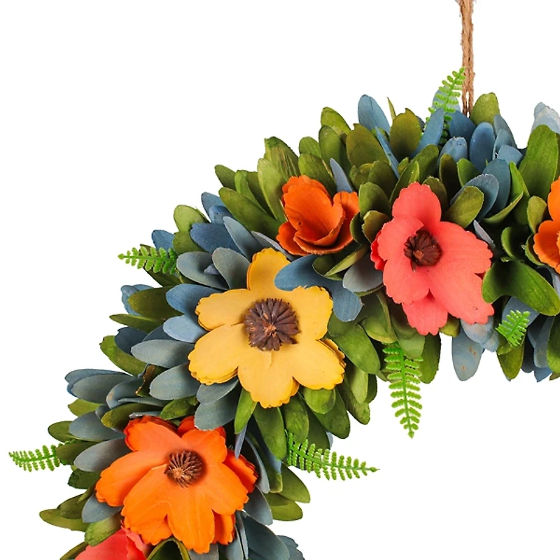 Spring Floral Fern Wood Wreath