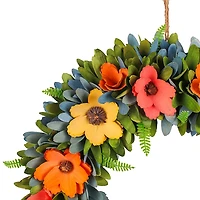 Spring Floral Fern Wood Wreath