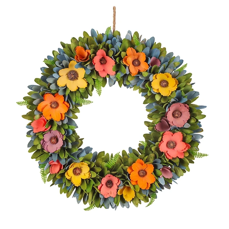 Spring Floral Fern Wood Wreath