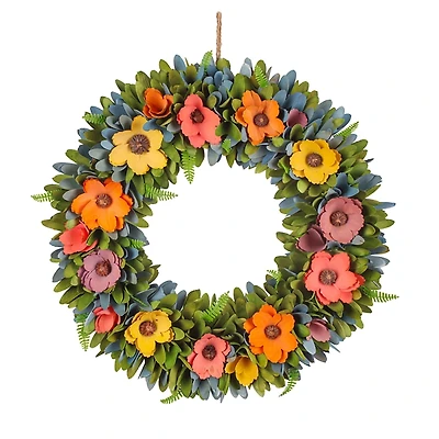 Spring Floral Fern Wood Wreath