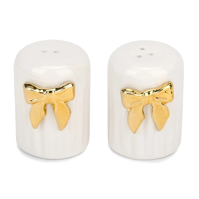 Gold Bow Ceramic Salt and Pepper Shaker Set