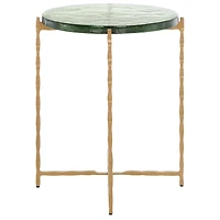 Green Glass and Brass Round Accent Table