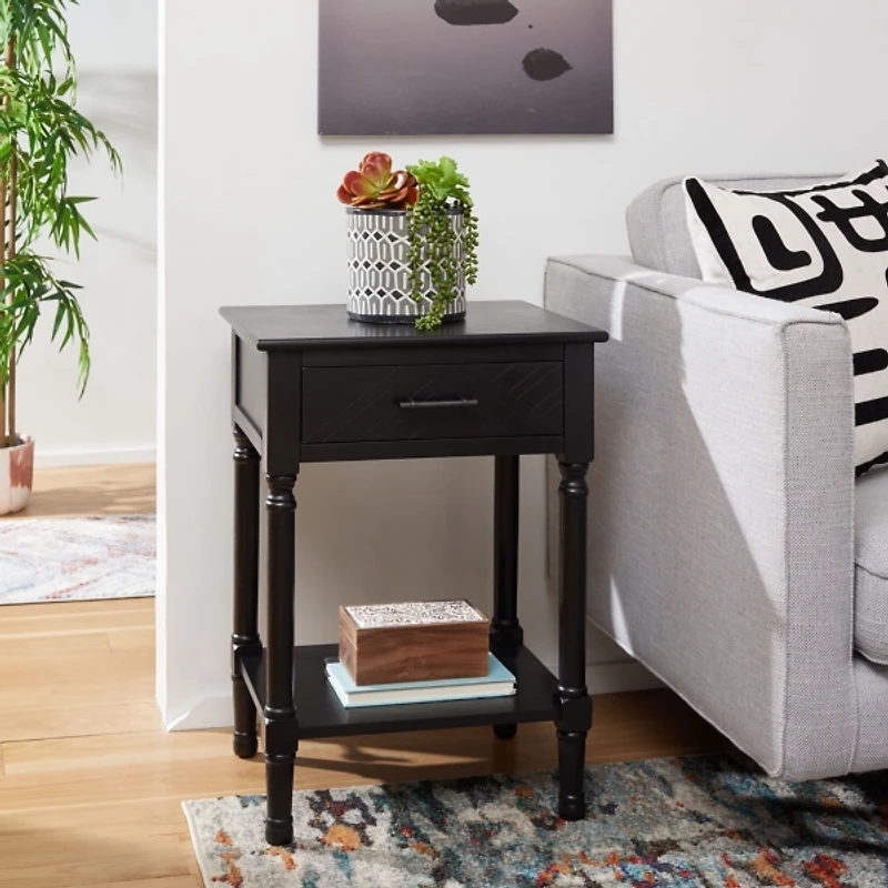 Black Wood Peyton 1-Drawer End Table