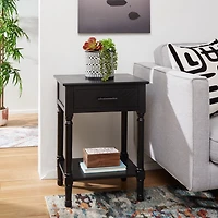 Black Wood Peyton 1-Drawer End Table