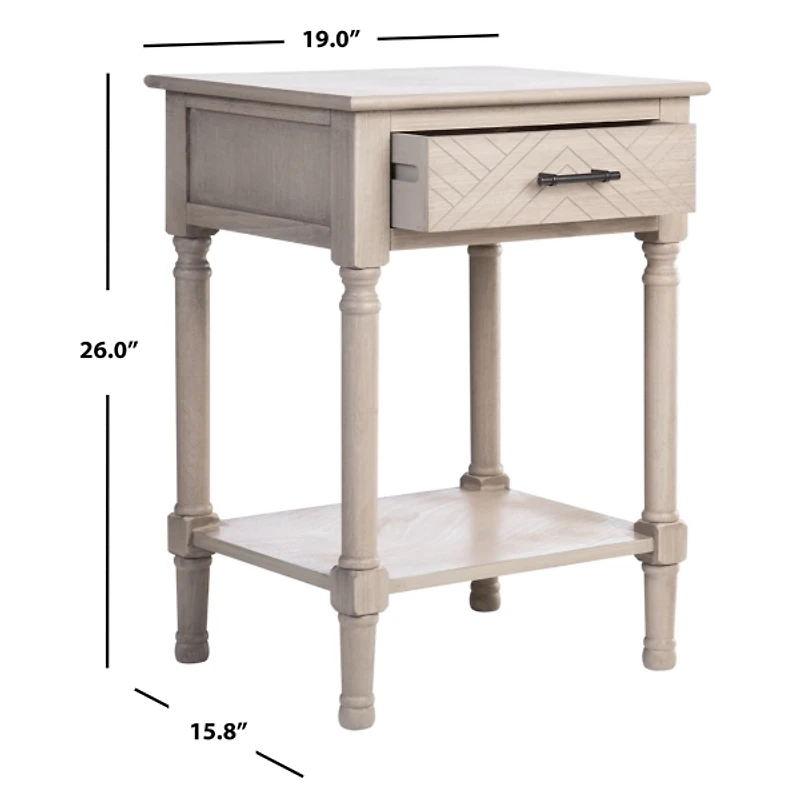 Greige Wood Peyton 1-Drawer End Table