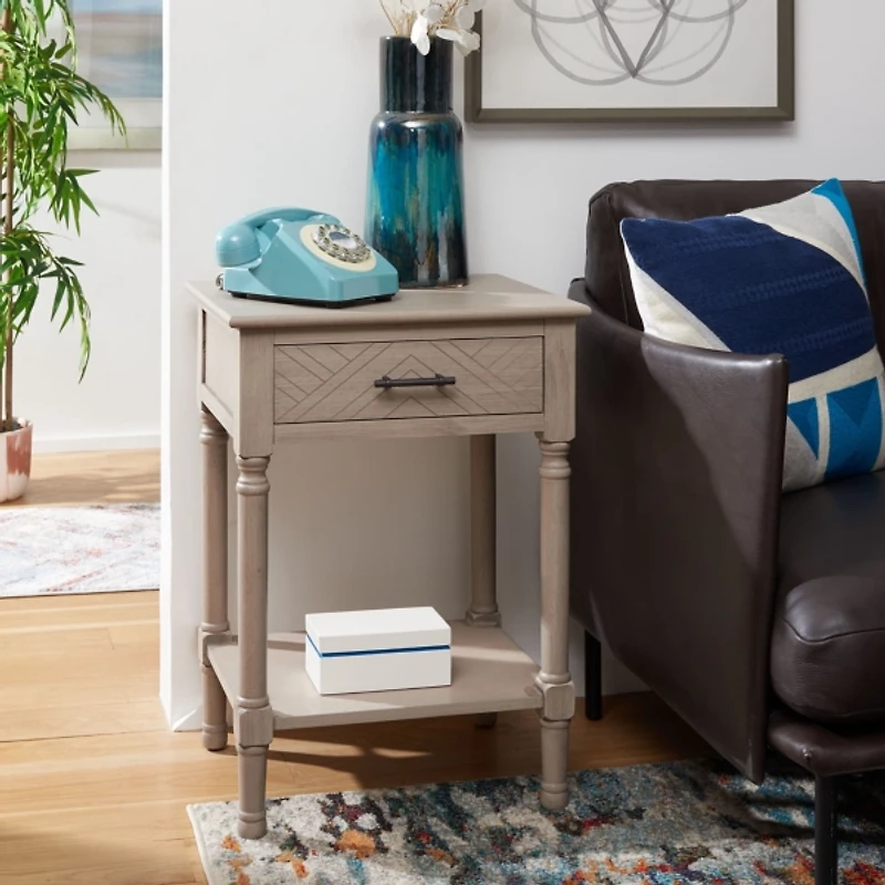 Greige Wood Peyton 1-Drawer End Table