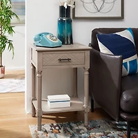 Greige Wood Peyton 1-Drawer End Table